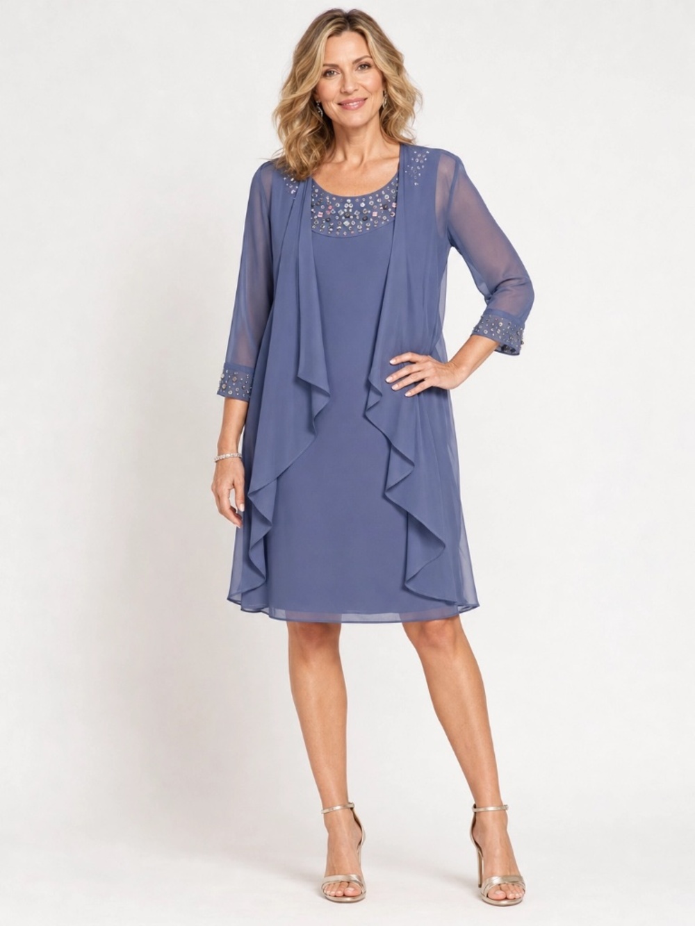 NWT Ignite Evenings Size 10 Lavender Pewter Beaded Chiffon Overlay Sheath Dress